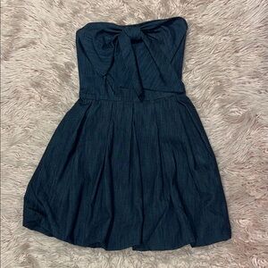 Strapless Denim-Style Mini Dress w/ Bow Front – Size Small
